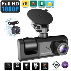 3 Channel Dash Cam for Car Camera Video Recorder Dashcam DVRs Black Box Dual Lens DVR with Rear View Camera 24H Parking Monitor