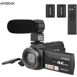 4K/60FPS 48MP WiFi Digital-Videokamera-Set 1 Camcorder Recorder + 1 Mikrofon + 1 Fernbedienung + 2 Batterien mit 16-fachem Zoom 3-Zoll-Touchscreen