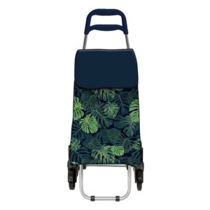 ADOB Einkaufstrolley "Tropische Blätter", 50 l, geräuscharme Räder, treppensteigfähig, Reissverschlussfach auf Rückseite, leicht, nur 1,8 kg schwer