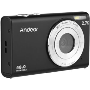 Andoer - 2,7 k Digitalkamera Kompakter Camcorder 48 mp Autofokus 2,88 Zoll IPS-Bildschirm 16-facher Zoom Anti-Shake-Gesichtserkennung Lächelerfassung