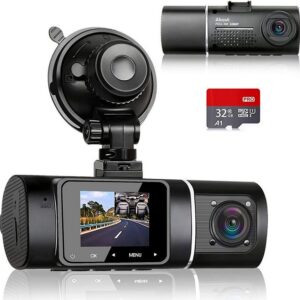GLiving "Dashcam Auto Dual 1080P Full HD Infrarot Nachtsicht Autokamera Vorne Innen 17 ° Weitwinkel, G-Sensor, HDR, Loop-Aufnahm, Parküberwachung und Bewegungserkennung" Dashcam