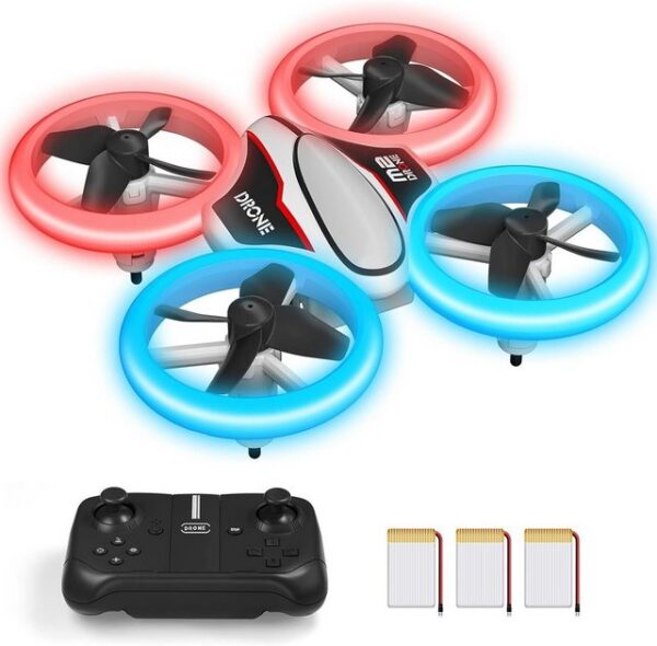 AVIALOGIC Mini Drohne für Kinder,RC Drone mit LED Lichter,Quadrocopter Drohne (mit 3D Flips,Kopflosem Modus,3 Akkus,21 Min Lange Flugzeit,Spielzeug)