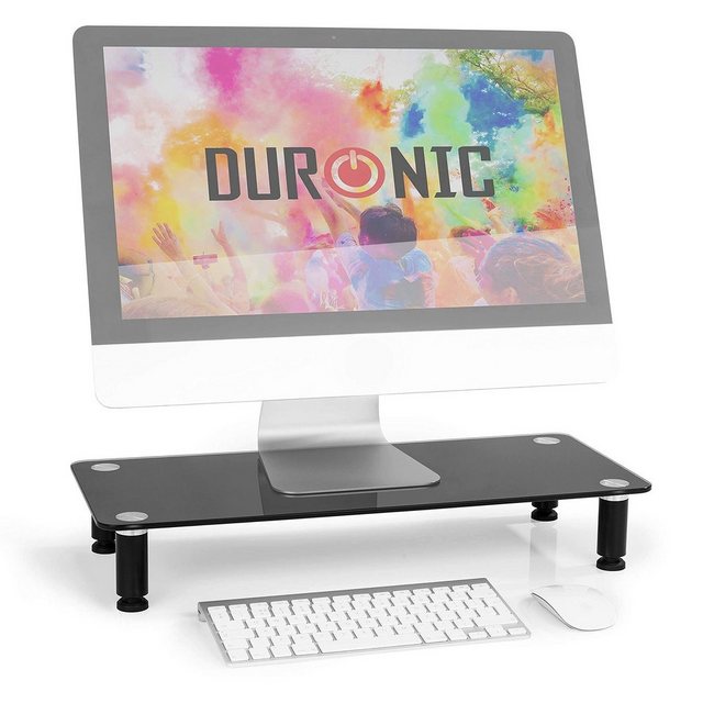 Duronic Monitorständer, (DM052-2 Monitorständer, 56 x 24 cm schwarze Glasplatte, Bis 20 kg, Ergonomischer Bildschirmständer Schreibtisch, Schreibtischaufsatz Monitor und Laptop, Bildschirmerhöhung LCD LED OLED TV)