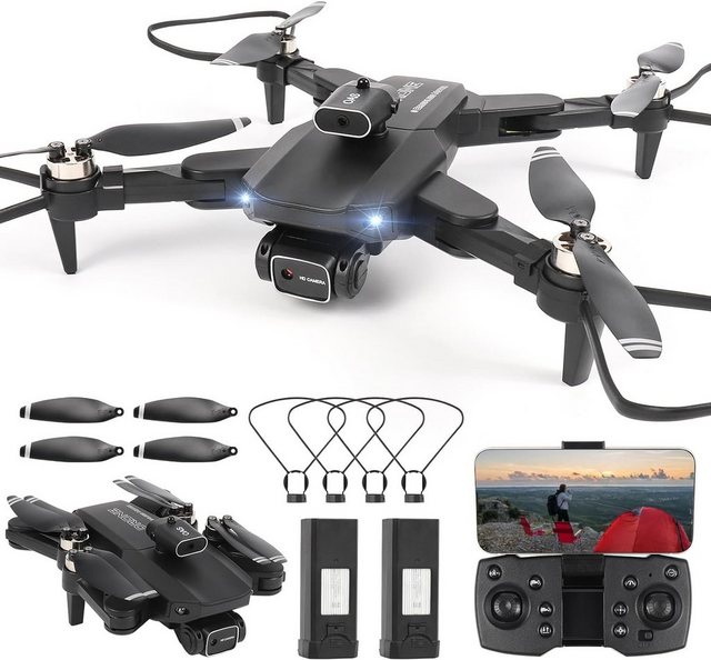 GuKKK mit 2 Kameras HD Faltbare FPV Drone Live Übertragung Kamera Elektrisch Drohne (4K, mit 2 Batterien,RC Drones WiFi FPV Übertragung Quadcopter für Anfänger)