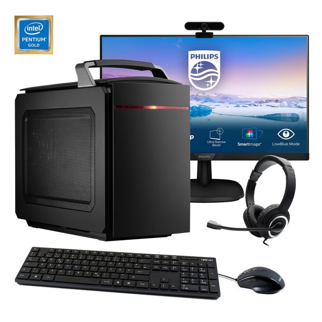 Hyrican Home-Office-PC SET2347 PC-Komplettsystem (24", Intel® Pentium Gold G6405, Intel UHD Graphics 610, 16 GB RAM, 480 GB SSD, Windows 11, inklusive 24" 243V7QDAB LCD-Monitor, Headset & Webcam)