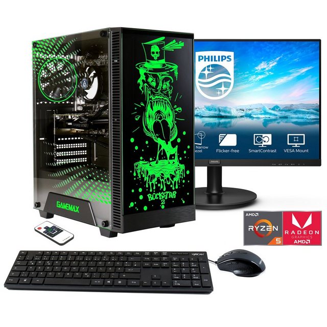 Hyrican Rockstar SET02161 Gaming-PC-Komplettsystem (27", AMD Ryzen 5 5600G, Radeon Graphics, 16 GB RAM, 1000 GB SSD, Windows 11, inklusive 27" Monitor Philips 271V8LA)