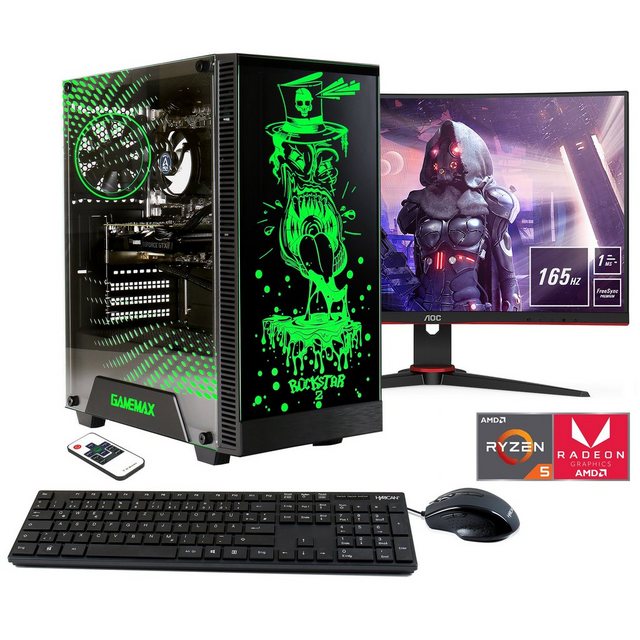 Hyrican Rockstar SET02162 Gaming-PC-Komplettsystem (23,6", AMD Ryzen 5 5600G, Radeon Graphics, 16 GB RAM, 1000 GB SSD, Windows 11, inklusive 24" Monitor AOC C24G2AE/BK)