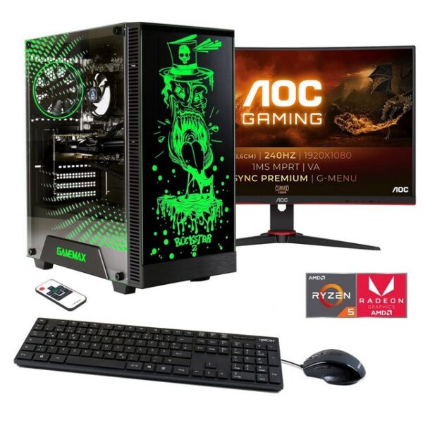 Hyrican Rockstar SET02369 Gaming-PC-Komplettsystem (27", AMD Ryzen 5 5600G, Radeon Graphics, 16 GB RAM, 1000 GB SSD, inklusive 27" Curved Monitor AOC C27G2ZE/BK)