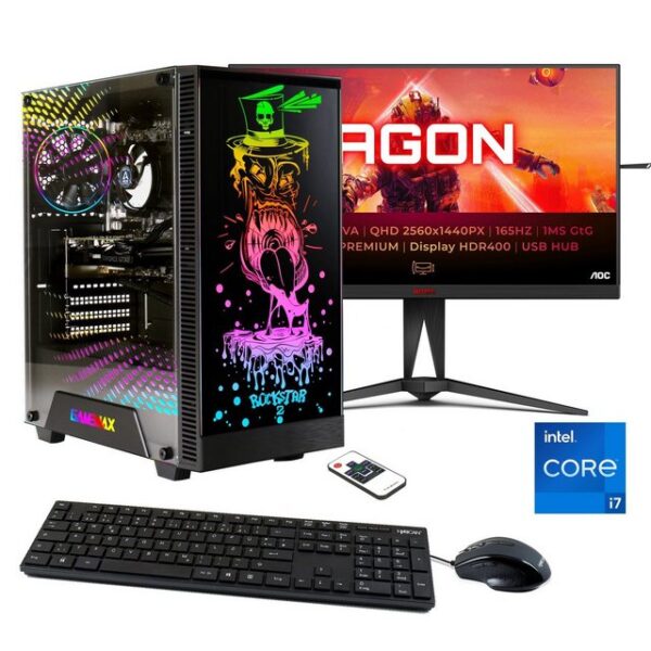 Hyrican Rockstar SET02384 Gaming-PC-Komplettsystem (27", Intel® Core i7 13700F, RTX 4070, 16 GB RAM, 1000 GB SSD, Windows 11,inklusive 27" Monitor AOC AG275QXN/EU)