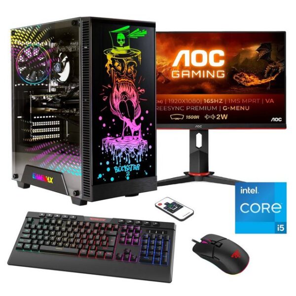 Hyrican Rockstar SET02423 Gaming-PC-Komplettsystem (24", Intel® Core i5 13400F, RTX 4060Ti (16GB), 16 GB RAM, 1000 GB SSD, DDR5, Windows 11, inklusive 24" Curved Monitor AOC C24G2AE/BK)