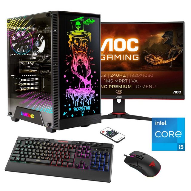 Hyrican Rockstar SET02425 Gaming-PC-Komplettsystem (27", Intel® Core i5 13400F, RTX 4060Ti (16GB), 16 GB RAM, 1000 GB SSD, DDR5, Windows 11, inklusive 27" Curved Monitor AOC C27G2ZE/BK)