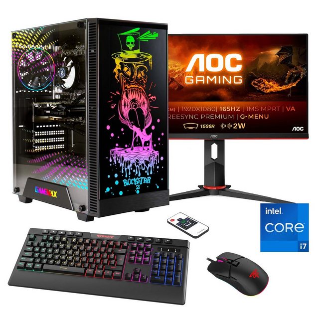 Hyrican Rockstar SET02427 Gaming-PC-Komplettsystem (24", Intel® Core i7 13700F, RTX 4060Ti (16GB), 16 GB RAM, 1000 GB SSD, DDR5, Windows 11, inklusive 24" Curved Monitor AOC C24G2AE/BK)