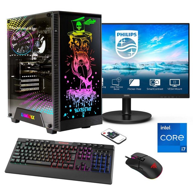 Hyrican Rockstar SET02428 Gaming-PC-Komplettsystem (27", Intel® Core i7 13700F, RTX 4060Ti (16GB), 16 GB RAM, 1000 GB SSD, DDR5, Windows 11, inklusive 27" Monitor Philips 271V8LA)