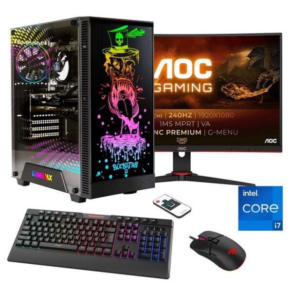 Hyrican Rockstar SET02429 Gaming-PC-Komplettsystem (27", Intel® Core i7 13700F, RTX 4060Ti (16GB), 16 GB RAM, 1000 GB SSD, DDR5, Windows 11, inklusive 27" Curved Monitor AOC C27G2ZE/BK)