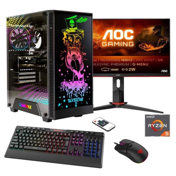 Hyrican Rockstar SET02431 Gaming-PC-Komplettsystem (24", AMD Ryzen 5 7600X, RTX 4060Ti (16GB), 16 GB RAM, 1000 GB SSD, DDR5, Windows 11, inklusive 24" Curved Monitor AOC C24G2AE/BK)