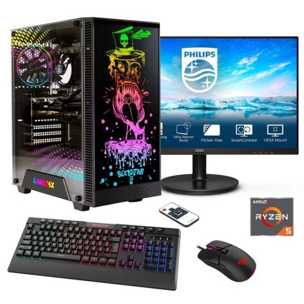 Hyrican Rockstar SET02432 Gaming-PC-Komplettsystem (27", AMD Ryzen 5 7600X, RTX 4060Ti (16GB), 16 GB RAM, 1000 GB SSD, DDR5, Windows 11, inklusive 27" Monitor Philips 271V8LA)