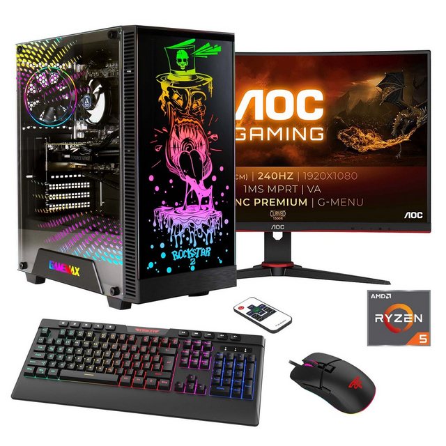 Hyrican Rockstar SET02433 Gaming-PC-Komplettsystem (27", AMD Ryzen 5 7600X, RTX 4060Ti (16GB), 16 GB RAM, 1000 GB SSD, DDR5, Windows 11, inklusive 27" Curved Monitor AOC C27G2ZE/BK)