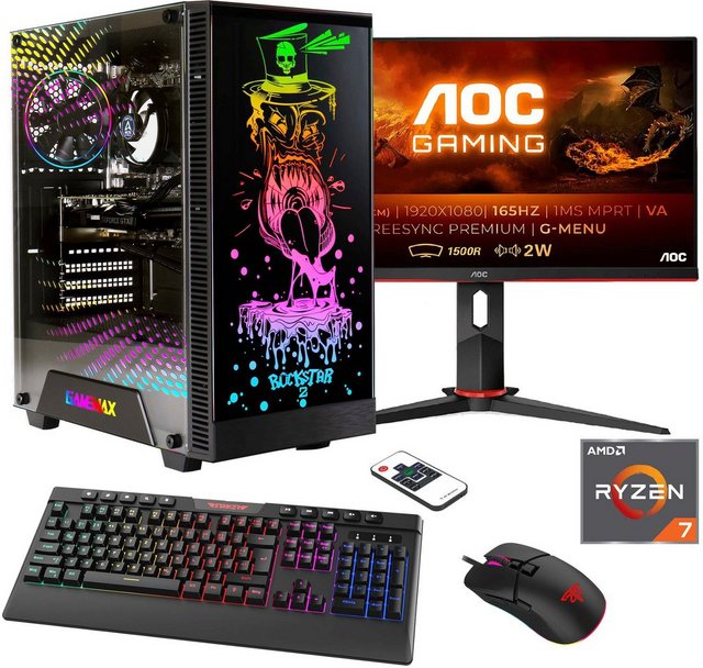 Hyrican Rockstar SET02435 Gaming-PC-Komplettsystem (24", AMD Ryzen 7 7700X, RTX 4060Ti (16GB), 16 GB RAM, 1000 GB SSD, DDR5, Windows 11, inklusive 24" Curved Monitor AOC C24G2AE/BK)