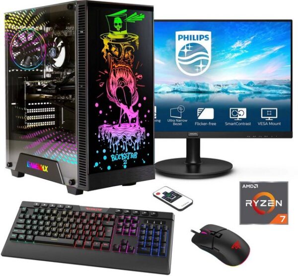 Hyrican Rockstar SET02436 Gaming-PC-Komplettsystem (27", AMD Ryzen 7 7700X, RTX 4060Ti (16GB), 16 GB RAM, 1000 GB SSD, DDR5, Windows 11, inklusive 27" Monitor Philips 271V8LA)