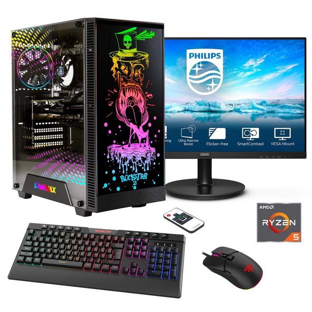 Hyrican Rockstar SET02452 Gaming-PC-Komplettsystem (27", AMD Ryzen 5 7600X, RTX 4060, 16 GB RAM, 1000 GB SSD, DDR5, Windows 11, inklusive 27" Monitor Philips 271V8LA)