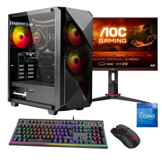 Hyrican Striker SET02337 Gaming-PC-Komplettsystem (23,6", Intel® Core i7 12700F, RTX 3060, 16 GB RAM, 1000 GB SSD, Windows 11, inklusive 24" Monitor AOC C24G2AE/BK)