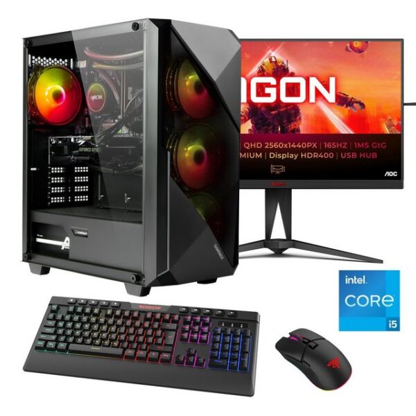 Hyrican Striker SET02379 Gaming-PC-Komplettsystem (27", Intel® Core i5 13400F, RTX 4070, 16 GB RAM, 1000 GB SSD, Windows 11,inklusive 27" Monitor AOC AG275QXN/EU)