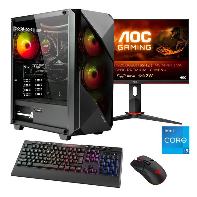 Hyrican Striker SET02387 Gaming-PC-Komplettsystem (24", Intel® Core i5 13400F, RTX 4060Ti (16GB), 16 GB RAM, 1000 GB SSD, DDR5, Windows 11, inklusive 24" Curved Monitor AOC C24G2AE/BK)