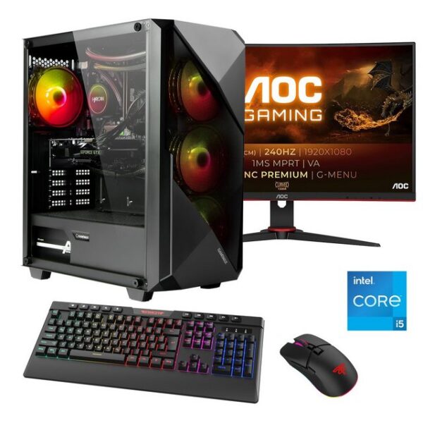 Hyrican Striker SET02389 Gaming-PC-Komplettsystem (27", Intel® Core i5 13400F, RTX 4060Ti (16GB), 16 GB RAM, 1000 GB SSD, DDR5, Windows 11, inklusive 27" Curved Monitor AOC C27G2ZE/BK)