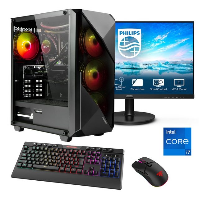 Hyrican Striker SET02392 Gaming-PC-Komplettsystem (27", Intel® Core i7 13700F, RTX 4060Ti (16GB), 16 GB RAM, 1000 GB SSD, DDR5, Windows 11, inklusive 27" Monitor Philips 271V8LA)