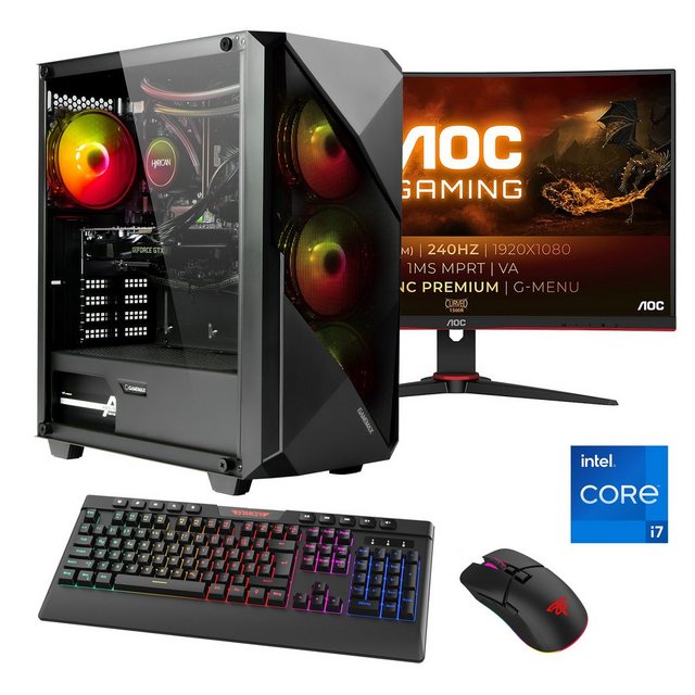 Hyrican Striker SET02393 Gaming-PC-Komplettsystem (27", Intel® Core i7 13700F, RTX 4060Ti (16GB), 16 GB RAM, 1000 GB SSD, DDR5, Windows 11, inklusive 27" Curved Monitor AOC C27G2ZE/BK)