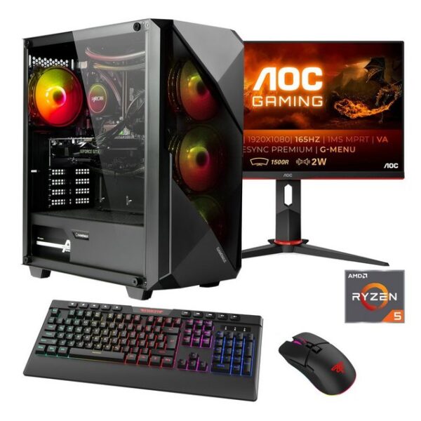 Hyrican Striker SET02395 Gaming-PC-Komplettsystem (24", AMD Ryzen 5 7600X, RTX 4060Ti (16GB), 16 GB RAM, 1000 GB SSD, DDR5, Windows 11, inklusive 24" Curved Monitor AOC C24G2AE/BK)