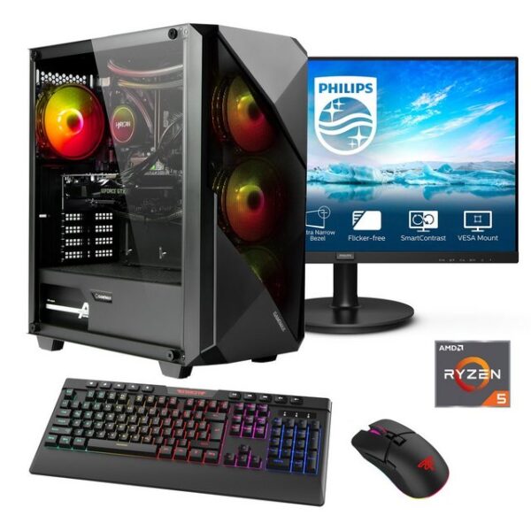 Hyrican Striker SET02396 Gaming-PC-Komplettsystem (27", AMD Ryzen 5 7600X, RTX 4060Ti (16GB), 16 GB RAM, 1000 GB SSD, DDR5, Windows 11, inklusive 27" Monitor Philips 271V8LA)