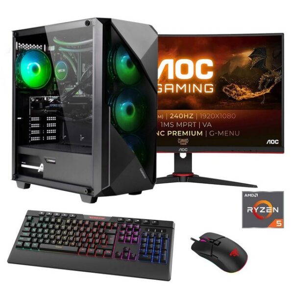 Hyrican Striker SET02397 Gaming-PC-Komplettsystem (27", AMD Ryzen 5 7600X, RTX 4060Ti (16GB), 16 GB RAM, 1000 GB SSD, DDR5, Windows 11, inklusive 27" Curved Monitor AOC C27G2ZE/BK)