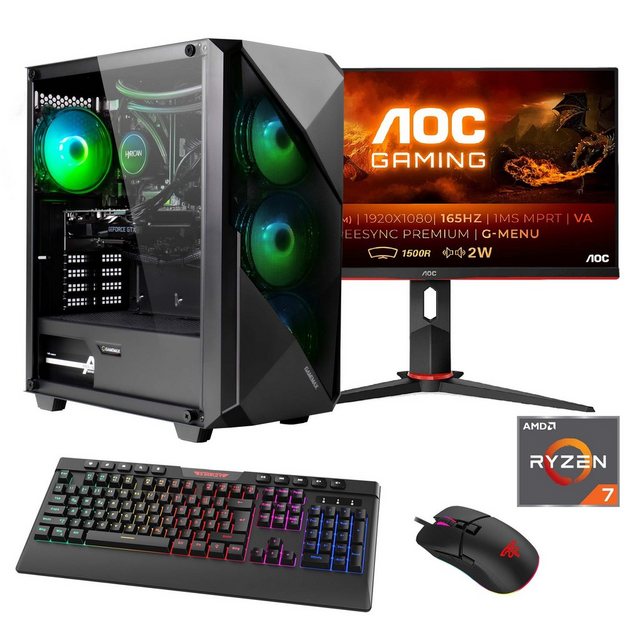 Hyrican Striker SET02399 Gaming-PC-Komplettsystem (24", AMD Ryzen 7 7700X, RTX 4060Ti (16GB), 16 GB RAM, 1000 GB SSD, DDR5, Windows 11, inklusive 24" Curved Monitor AOC C24G2AE/BK)