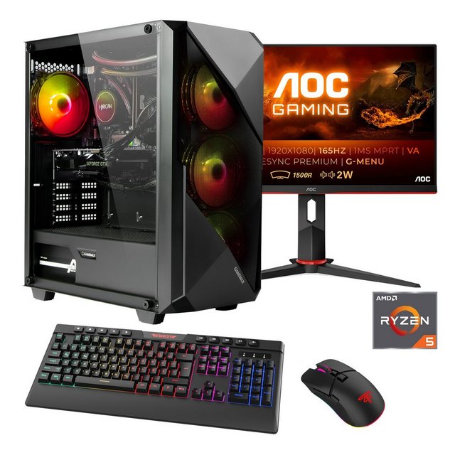 Hyrican Striker SET02415 Gaming-PC-Komplettsystem (24", AMD Ryzen 5 7600X, RTX 4060, 16 GB RAM, 1000 GB SSD, DDR5, Windows 11, inklusive 24" Curved Monitor AOC C24G2AE/BK)