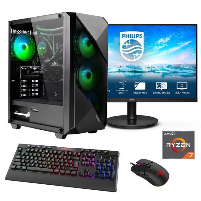 Hyrican Striker SET02420 Gaming-PC-Komplettsystem (27", AMD Ryzen 7 7700X, RTX 4060, 16 GB RAM, 1000 GB SSD, DDR5, Windows 11, inklusive 27" Monitor Philips 271V8LA)