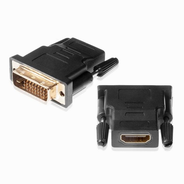 Poppstar Adapter (HDMI Buchse auf DVI-D Stecker 24+1 Pin) HDMI-Adapter DVI-D zu HDMI, 2x für Anschluss von HDMI-Kabel an TV und Monitor, vergoldete Kontakte