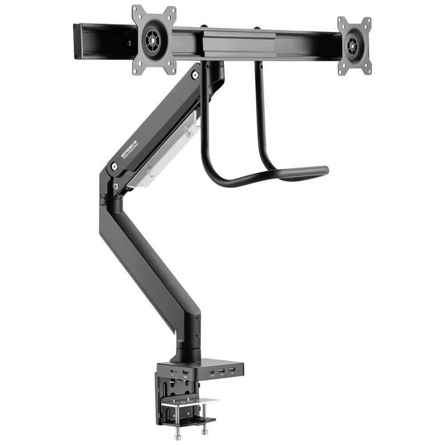 SpeaKa Professional Doppelmonitorarm mit Gasdruckfeder Monitor-Halterung, (Integrierte Dockingstation, Gasdruck-Technik, Neigbar, Schwenkbar)