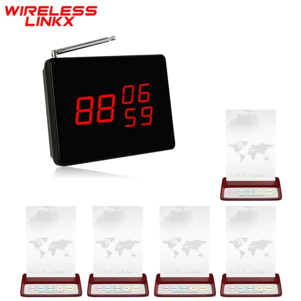 Wirelesslinkx Wireless Counter Restaurant Table Waiter Calling Bell Button System with Menu Display Monitor