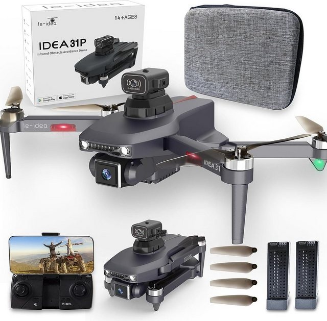 le-idea Drohne (1080P, Flusspositionierung,5 GHz WiFi RC Quadcopter für Anfänger,2 Batterien, Drohne mit Kamera, IDEA31P Professionelle Drohnen mit Bürstenlosem)