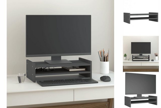 vidaXL Monitorständer Grau 50x27x15 cm Massivholz Kiefer Erhöhung Bildschirm Monitor-Halterung