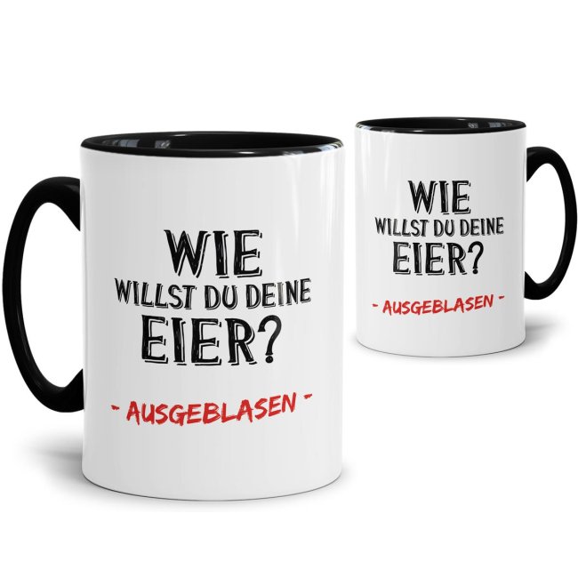 Lustige Eier-Tasse mit Spruch. Als witziges Ostergeschenk für Männer bestens geeignet. Tasse aus hochwertiger Keramik mit schwarzem Henkel und...