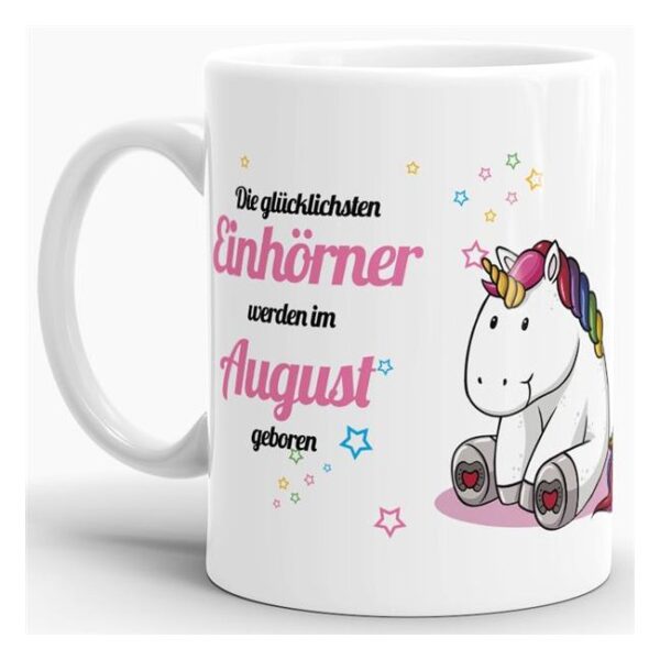 Süße Tasse mit Einhorn zum Geburtstag für glückliche Einhörner - das besondere Geburtstagsgeschenk für Einhorn-Fans. Weiße Tasse aus hochwertiger...