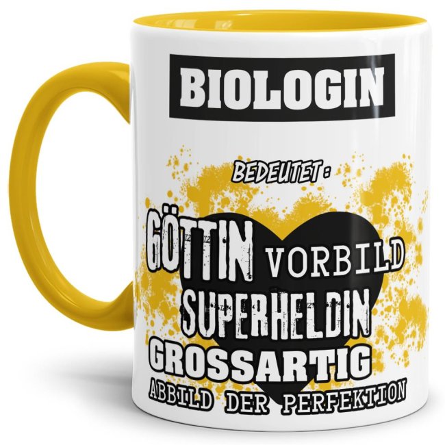 Unsere Berufe-Tasse in Gelb - Bedeutung einer Biologin - passt in jede Lebenslage und zu jeder Situation. Ob im Büro