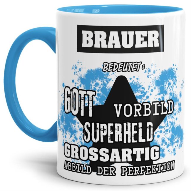 Hellblaue Berufe Tasse bedruckt mit Spruch für einen Brauer - das besondere und individuelle Geschenk für einen Mann der seinen Job gut macht. Ein...