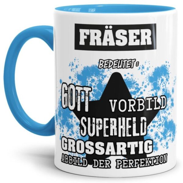 Hellblaue Berufe Tasse bedruckt mit Spruch für einen Fräser - das besondere und individuelle Geschenk für einen Mann der seinen Job gut macht. Ein...