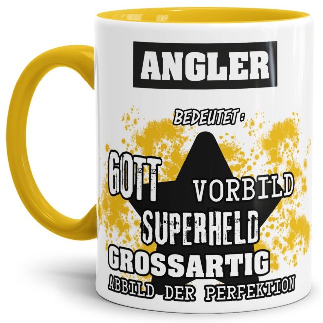 Gelbe Berufe Tasse bedruckt mit Spruch für einen Angler - das besondere und individuelle Geschenk für einen Mann der seinen Job gut macht. Ein...