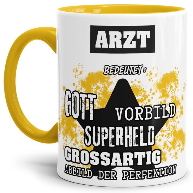 Gelbe Berufe Tasse bedruckt mit Spruch für einen Arzt - das besondere und individuelle Geschenk für einen Mann der seinen Job gut macht. Ein toller...