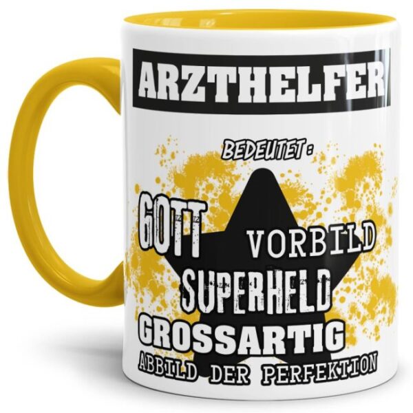 Gelbe Berufe Tasse bedruckt mit Spruch für einen Arzthelfer - das besondere und individuelle Geschenk für einen Mann der seinen Job gut macht. Ein...