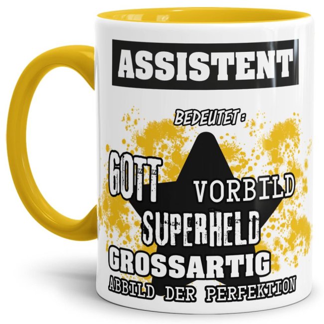 Gelbe Berufe Tasse bedruckt mit Spruch für einen Assistent - das besondere und individuelle Geschenk für einen Mann der seinen Job gut macht. Ein...